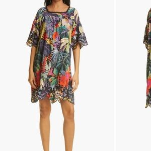 Johnny Was Shari Mini Dress Silk Black Pink Orange Floral New $398 Medium